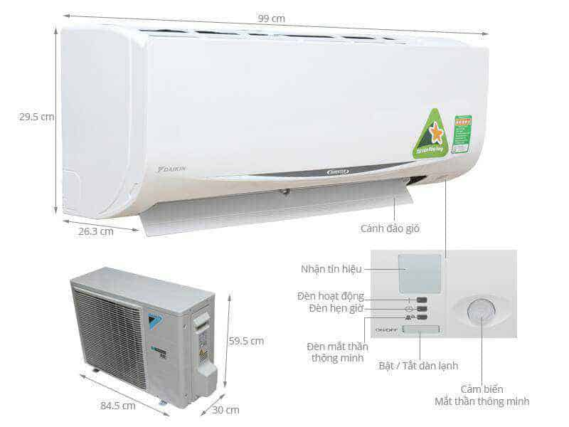 Mô tả và so sánh kích thước máy lạnh